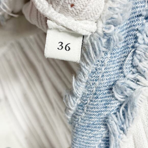 Sandro Alecia Dress Off-White Ribbed Maxi Denim Trim Short Sleeve Sz 36EU / 4 US - Picture 15 of 15